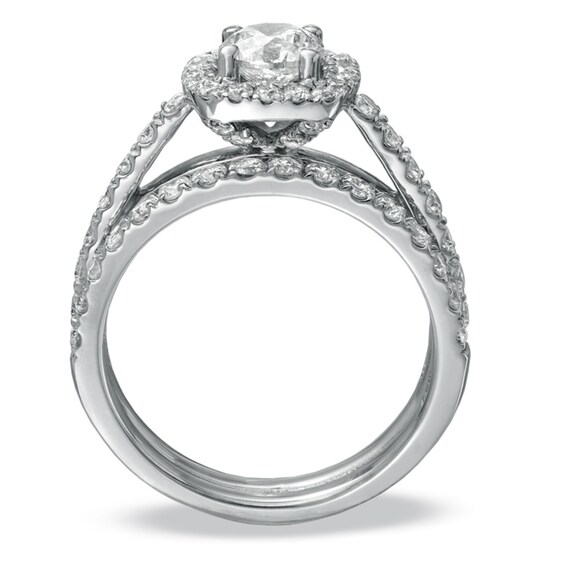 Previously Owned - 1-3/4 CT. T.w. Diamond Framed Bridal Set in 14K White Gold