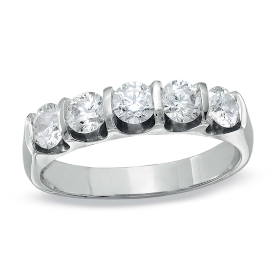 Previously Owned - 1 CT. T.w. Diamond Five Stone Bar Band in 14K White Gold