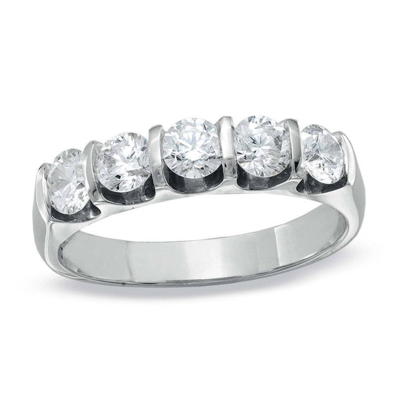 Main Image 1 of Previously Owned - 1 CT. T.W. Diamond Five Stone Bar Band in 14K White Gold