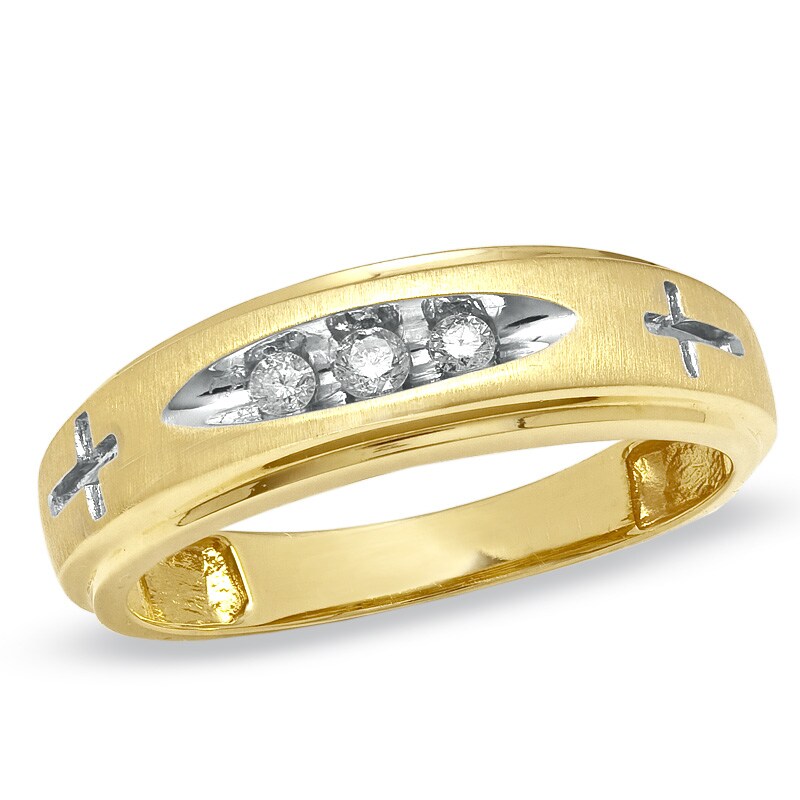 Main Image 1 of Previously Owned - 1/10 CT. T.W. Diamond Cross Wedding Band in 14K Gold