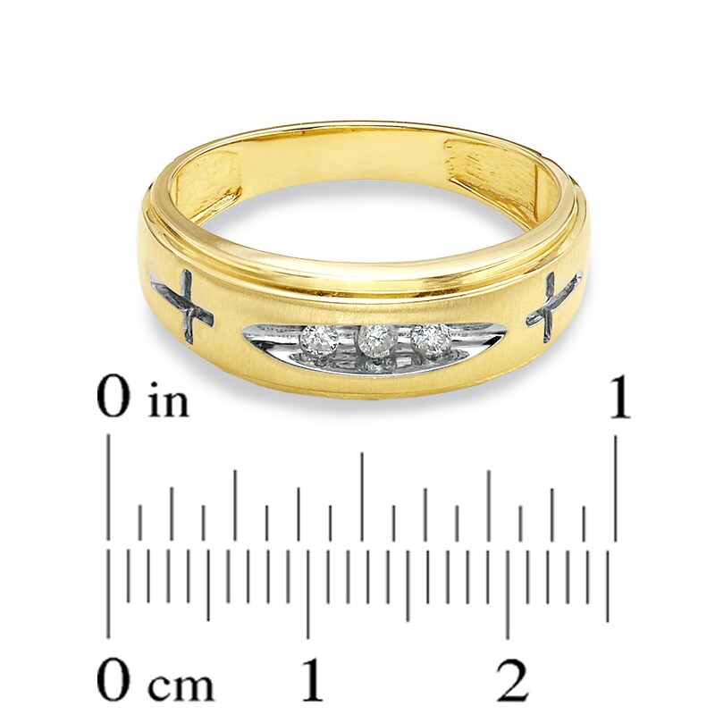 Main Image 3 of Previously Owned - 1/10 CT. T.W. Diamond Cross Wedding Band in 14K Gold