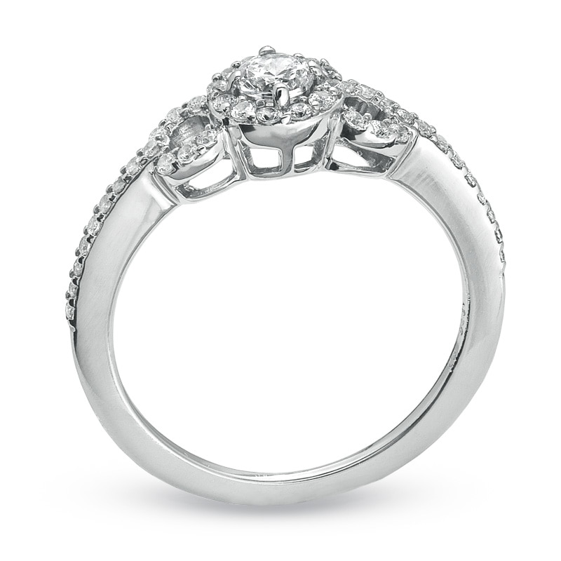 Main Image 2 of Previously Owned - 3/8 CT. T.W. Diamond Round Framed Promise Ring in 10K White Gold