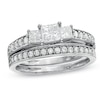 Thumbnail Image 1 of Previously Owned - 1 CT. T.W. Princess-Cut Diamond Three Stone Bridal Set in 14K White Gold