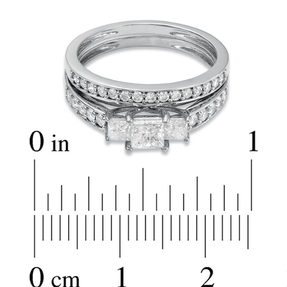 Previously Owned - 1 CT. T.w. Princess-Cut Diamond Three Stone Bridal Set in 14K White Gold
