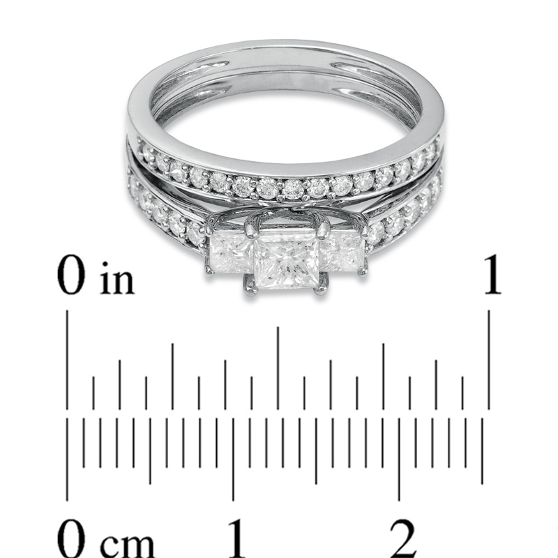Main Image 3 of Previously Owned - 1 CT. T.W. Princess-Cut Diamond Three Stone Bridal Set in 14K White Gold