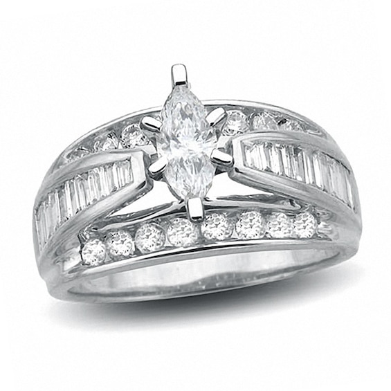 Previously Owned - 1-1/2 CT. T.w. Marquise Diamond Engagement Ring in 14K White Gold