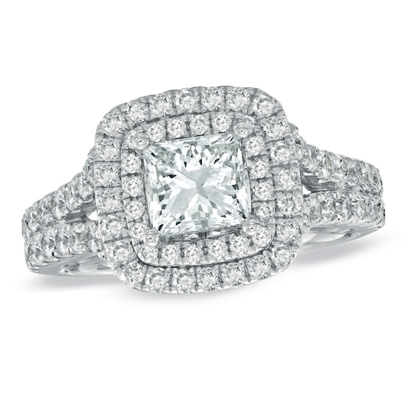 Main Image 1 of Previously Owned - Vera Wang Love Collection 2-1/5 CT. T.W. Princess-Cut Diamond Frame Engagement Ring in 14K White Gold