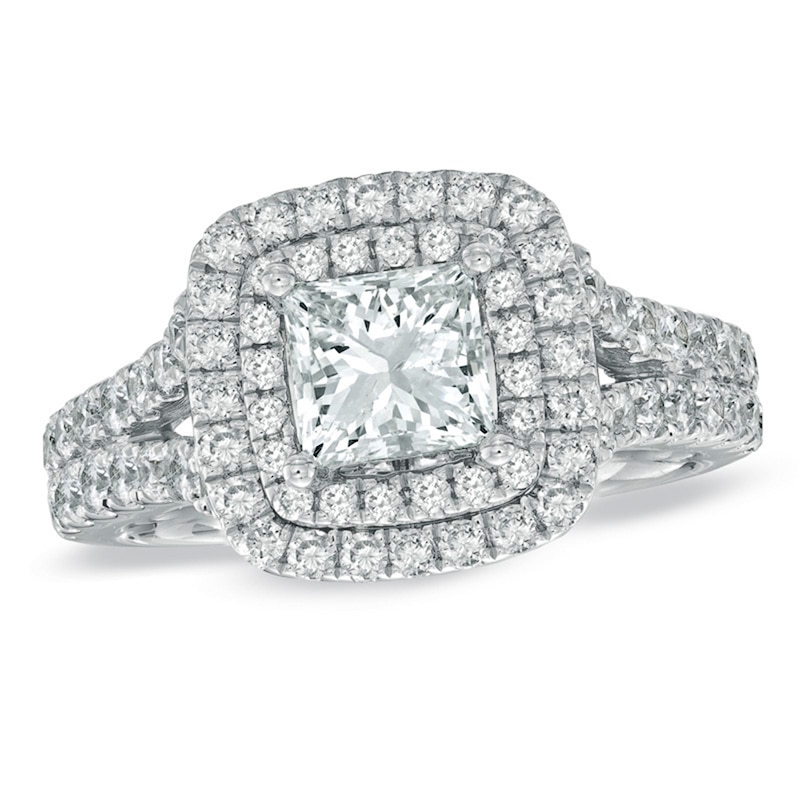 Previously Owned - Vera Wang Love Collection 2-1/5 CT. T.W. Princess-Cut Diamond Frame Engagement Ring in 14K White Gold