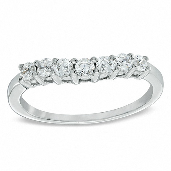 Previously Owned - 1/2 CT. T.w. Diamond Contour Wedding Band in 14K White Gold