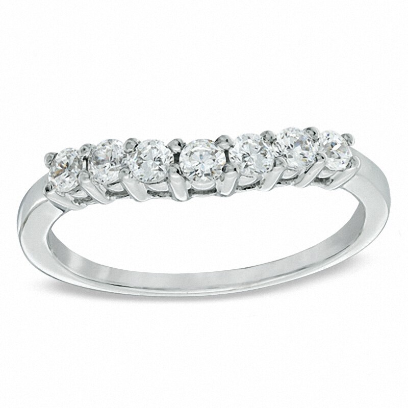 Main Image 1 of Previously Owned - 1/2 CT. T.W. Diamond Contour Wedding Band in 14K White Gold