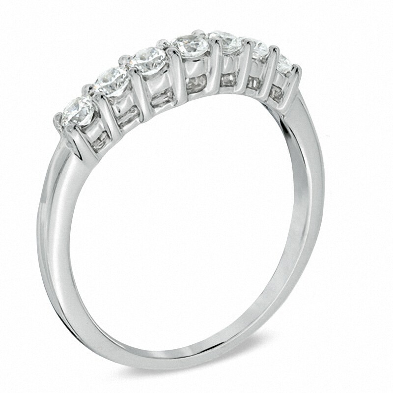 Main Image 2 of Previously Owned - 1/2 CT. T.W. Diamond Contour Wedding Band in 14K White Gold