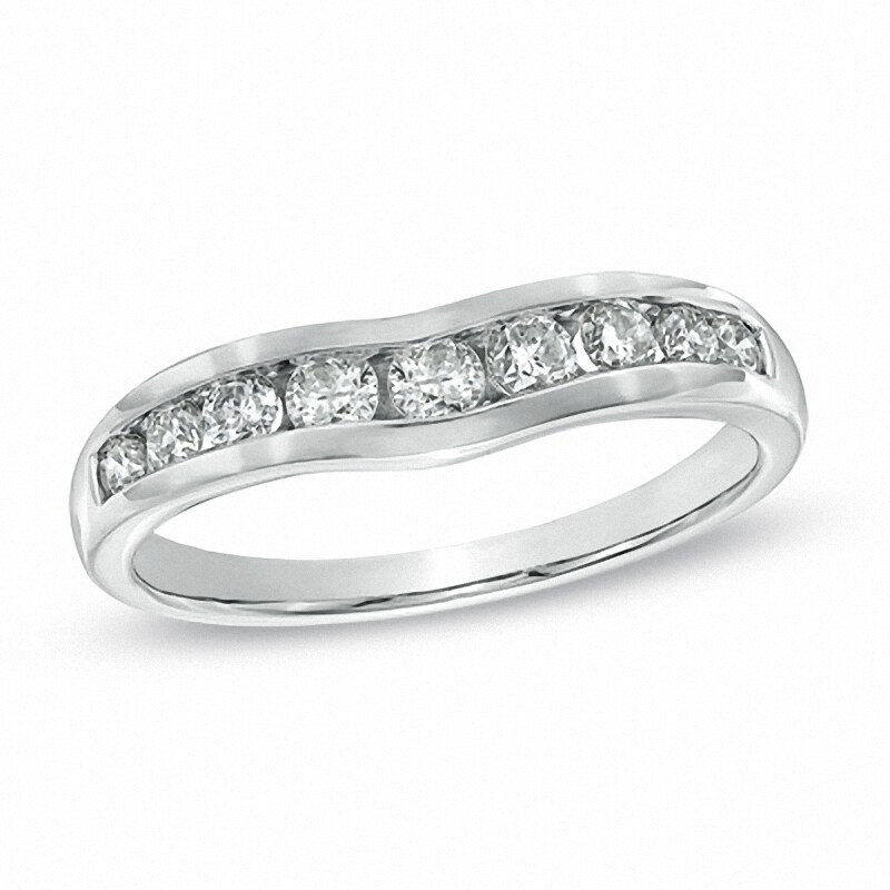Main Image 1 of Previously Owned - 1/2 CT. T.W. Diamond Channel-Set Contour Wedding Band in 14K White Gold
