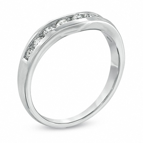 Previously Owned - 1/2 CT. T.w. Diamond Channel-Set Contour Wedding Band in 14K White Gold
