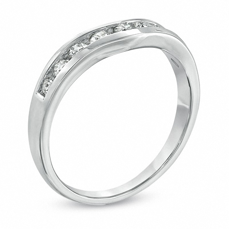 Main Image 2 of Previously Owned - 1/2 CT. T.W. Diamond Channel-Set Contour Wedding Band in 14K White Gold