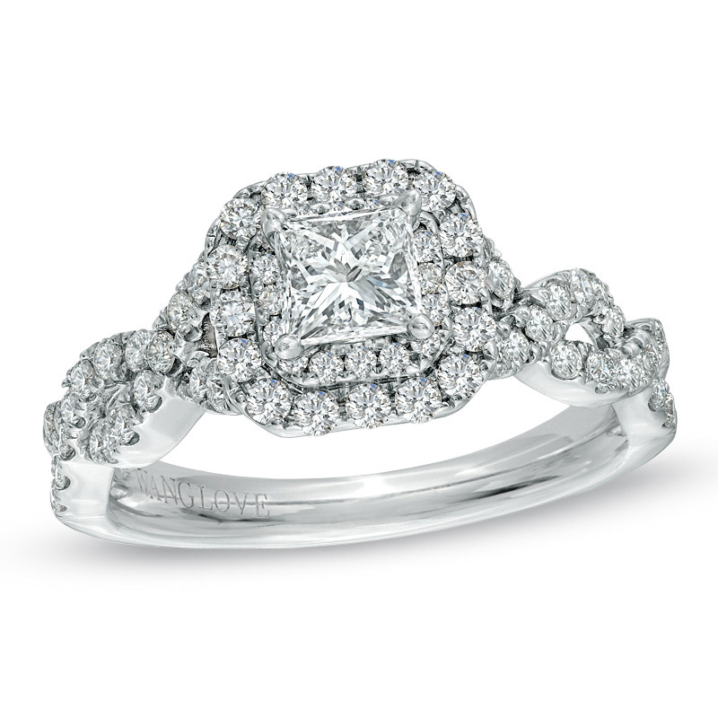 Previously Owned - Vera Wang Love Collection 1 CT. T.W. Princess-Cut Diamond Twist Engagement Ring in 14K White Gold