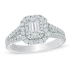 Thumbnail Image 1 of Previously Owned - Vera Wang Love Collection 1-1/3 CT. T.W. Emerald-Cut Diamond Frame Engagement Ring in 14K White Gold