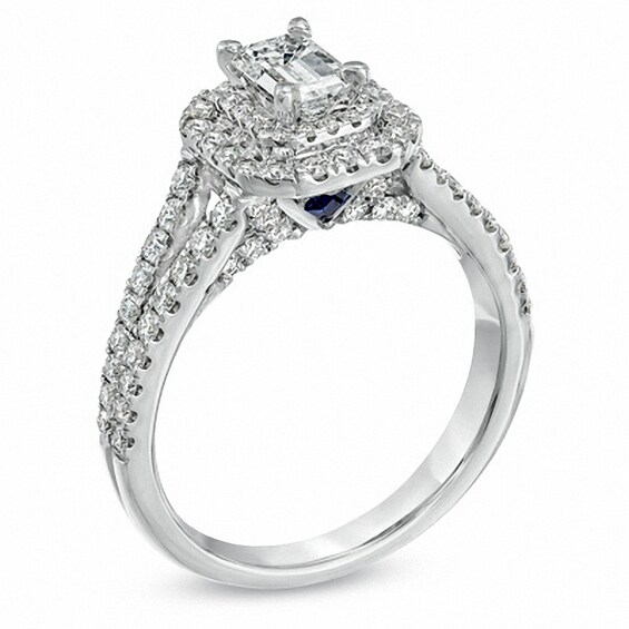 Previously Owned - Vera Wang Love Collection 1-1/3 CT. T.w. Emerald-Cut Diamond Frame Engagement Ring in 14K White Gold