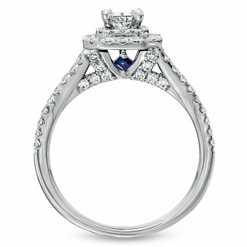 Previously Owned - Vera Wang Love Collection 1-1/3 CT. T.W. Emerald-Cut Diamond Frame Engagement Ring in 14K White Gold