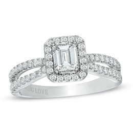 Previously Owned - Vera Wang Love Collection 1 CT. T.W. Emerald-Cut Diamond Split Shank Ring in 14K White Gold