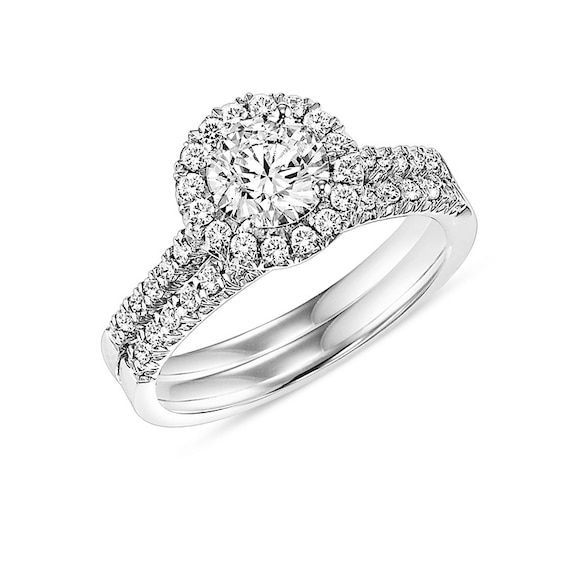 Previously Owned - 1-1/6 CT. T.w. Diamond Frame Bridal Set in 14K White Gold