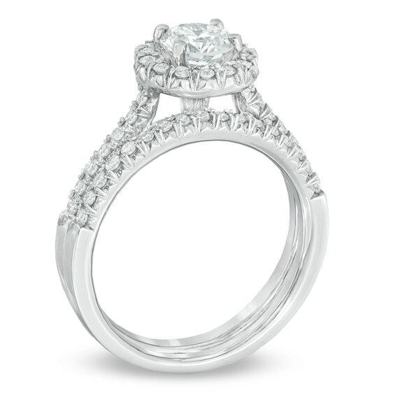 Previously Owned - 1-1/6 CT. T.w. Diamond Frame Bridal Set in 14K White Gold