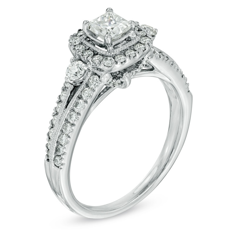 Main Image 2 of Previously Owned - Celebration Lux® 1-1/4 CT. T.W. Princess-Cut Diamond Engagement Ring in 18K White Gold (I/SI2)