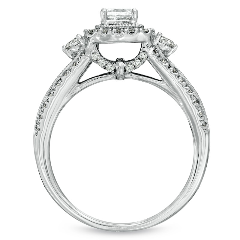 Main Image 3 of Previously Owned - Celebration Lux® 1-1/4 CT. T.W. Princess-Cut Diamond Engagement Ring in 18K White Gold (I/SI2)
