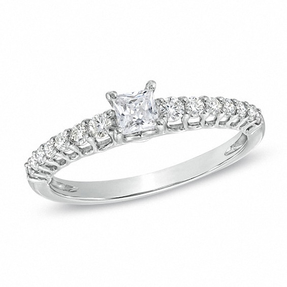 Previously Owned - 1/2 CT. T.w. Princess-Cut Diamond Engagement Ring in 10K White Gold