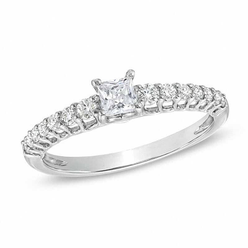 Main Image 1 of Previously Owned - 1/2 CT. T.W. Princess-Cut Diamond Engagement Ring in 10K White Gold