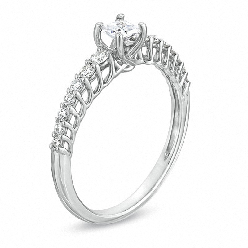 Main Image 2 of Previously Owned - 1/2 CT. T.W. Princess-Cut Diamond Engagement Ring in 10K White Gold