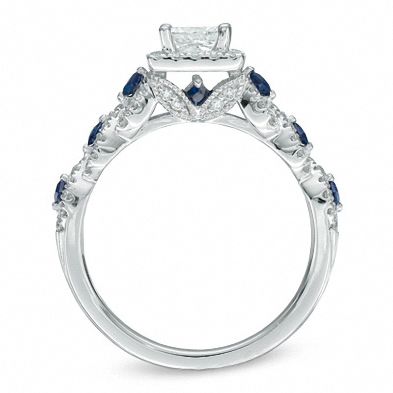 Main Image 3 of Previously Owned - Vera Wang Love Collection 1 CT. T.W. Diamond and Blue Sapphire Engagement Ring in 14K White Gold