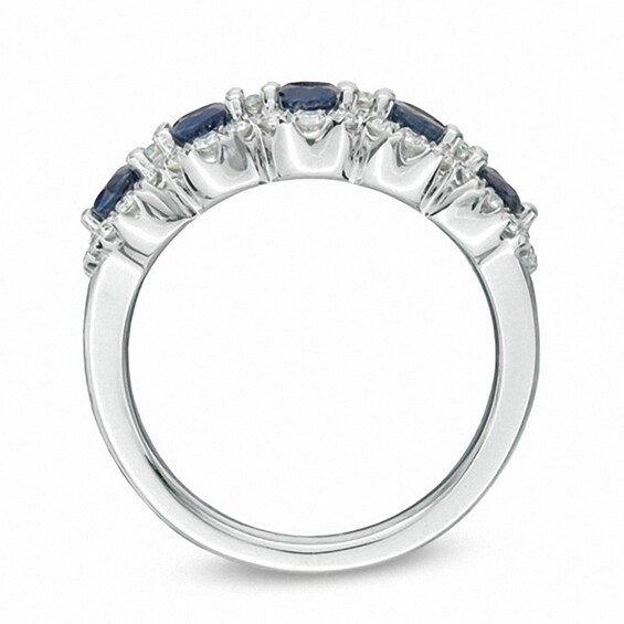 Previously Owned - Vera Wang Love Collection Blue Sapphire and 3/8 CT. T.w. Diamond Ring in 14K White Gold