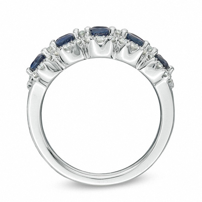 Previously Owned - Vera Wang Love Collection Blue Sapphire and 3/8 CT. T.W. Diamond Ring in 14K White Gold