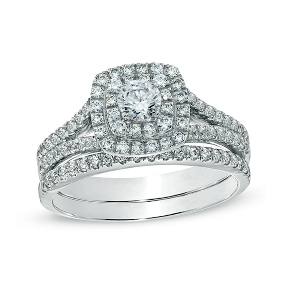 Previously Owned - Celebration Ideal 1 CT. T.W. Diamond Frame Bridal Set in 14K White Gold (I/I1) Previously Owned - Celebration Ideal 1 CT. T.W. Diamond Frame Bridal Set in 14K White Gold (I/I1)