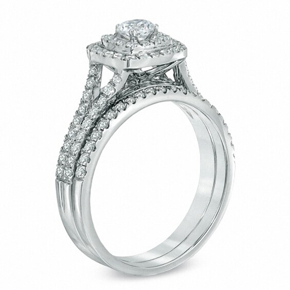 Previously Owned - Celebration Ideal 1 CT. T.W. Diamond Frame Bridal Set in 14K White Gold (I/I1) Previously Owned - Celebration Ideal 1 CT. T.W. Diamond Frame Bridal Set in 14K White Gold (I/I1)