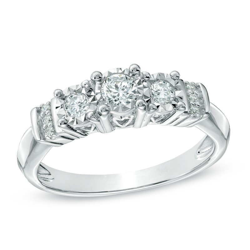 Main Image 1 of Previously Owned - 1/4 CT. T.W. Diamond Three Stone Engagement Ring in 10K White Gold