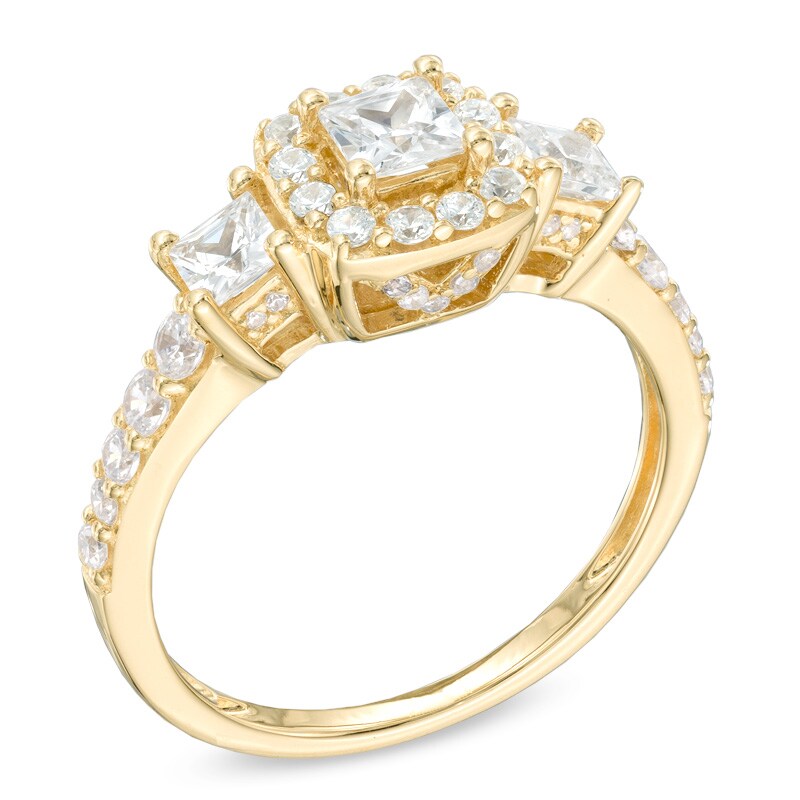 Main Image 2 of Previously Owned - 1-1/4 CT. T.W. Princess-Cut Diamond Frame Past Present Future® Ring in 14K Gold