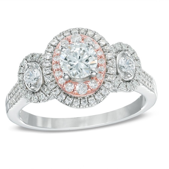 Previously Owned - 1 CT. T.w. Diamond Double Frame Past Present Future® Ring in 14K Two-Tone Gold
