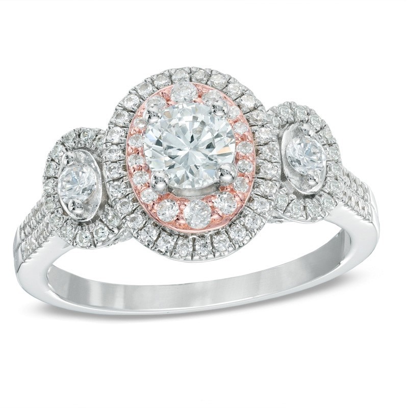 Main Image 1 of Previously Owned - 1 CT. T.W. Diamond Double Frame Past Present Future® Ring in 14K Two-Tone Gold
