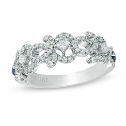 Previously Owned - Vera Wang Love Collection 1/2 CT. T.W. Diamond and Blue Sapphire Curlique Band in 14K White Gold