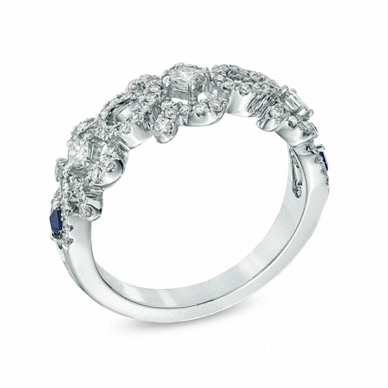 Previously Owned - Vera Wang Love Collection 1/2 CT. T.w. Diamond and Blue Sapphire Curlique Band in 14K White Gold