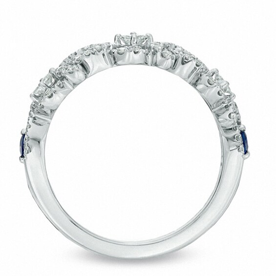 Previously Owned - Vera Wang Love Collection 1/2 CT. T.w. Diamond and Blue Sapphire Curlique Band in 14K White Gold