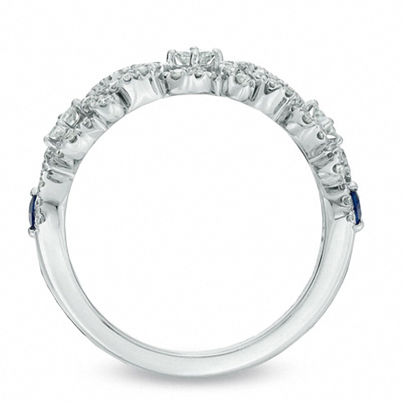 Main Image 3 of Previously Owned - Vera Wang Love Collection 1/2 CT. T.W. Diamond and Blue Sapphire Curlique Band in 14K White Gold