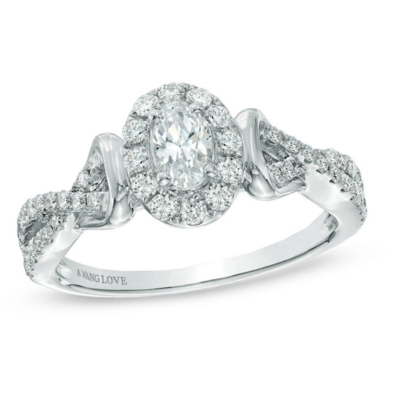 Previously Owned - Vera Wang Love Collection 3/4 CT. T.w. Oval Diamond Frame Engagement Ring in 14K White Gold
