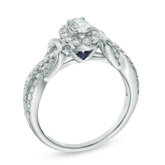 Previously Owned - Vera Wang Love Collection 3/4 CT. T.w. Oval Diamond Frame Engagement Ring in 14K White Gold