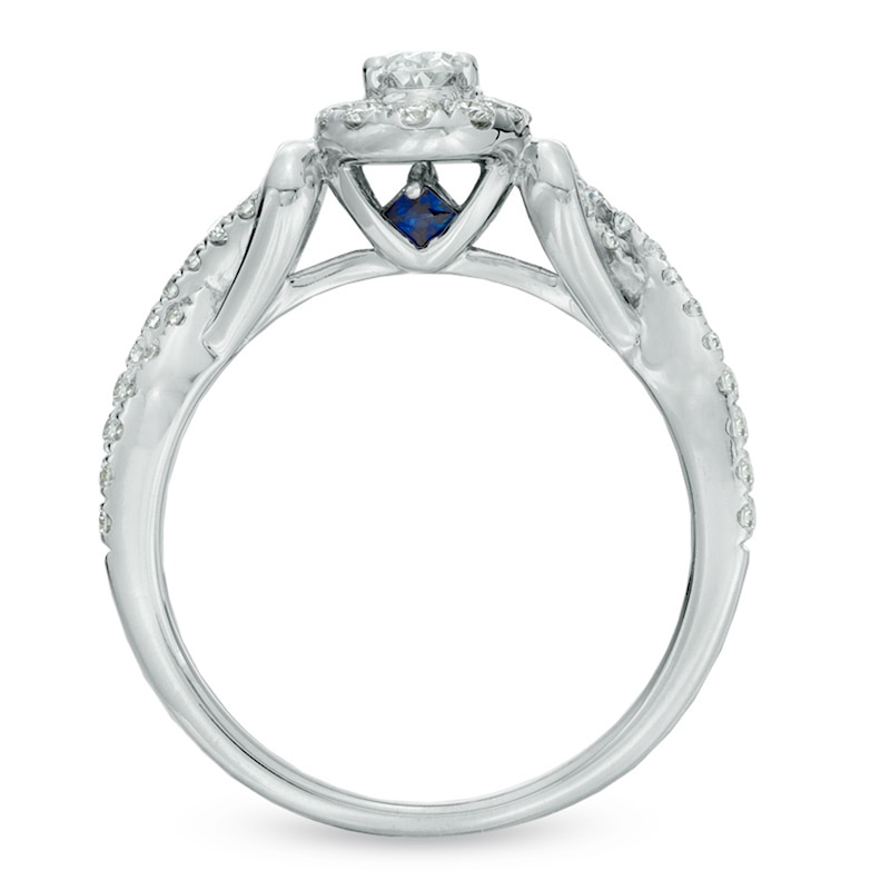 Main Image 3 of Previously Owned - Vera Wang Love Collection 3/4 CT. T.W. Oval Diamond Frame Engagement Ring in 14K White Gold