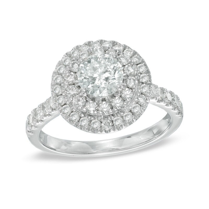 Main Image 1 of Previously Owned - 1-1/2 CT. T.W. Diamond Double Frame Engagement Ring in 14K White Gold