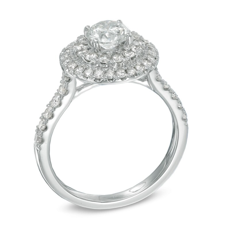 Main Image 2 of Previously Owned - 1-1/2 CT. T.W. Diamond Double Frame Engagement Ring in 14K White Gold