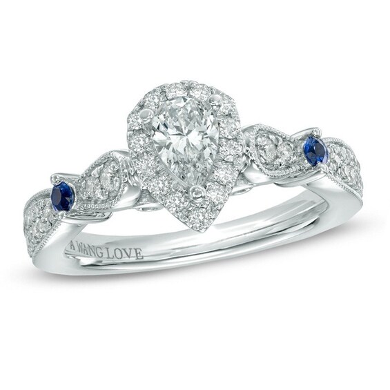 Previously Owned - Vera Wang Love Collection 5/8 CT. T.w. Diamond and Sapphire Vintage-Style Ring in 14K White Gold