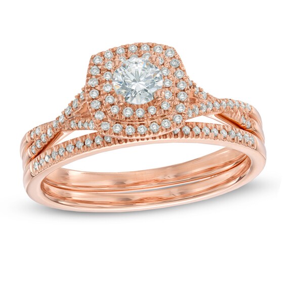Previously Owned - 1/2 CT. T.w. Diamond Double Frame Bridal Set in 14K Rose Gold
